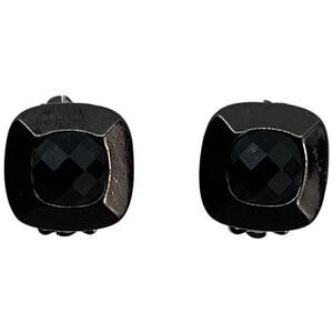 Elegant Black Metal Clip-On Earrings with Jewel Accents  0.5" x 0.5"